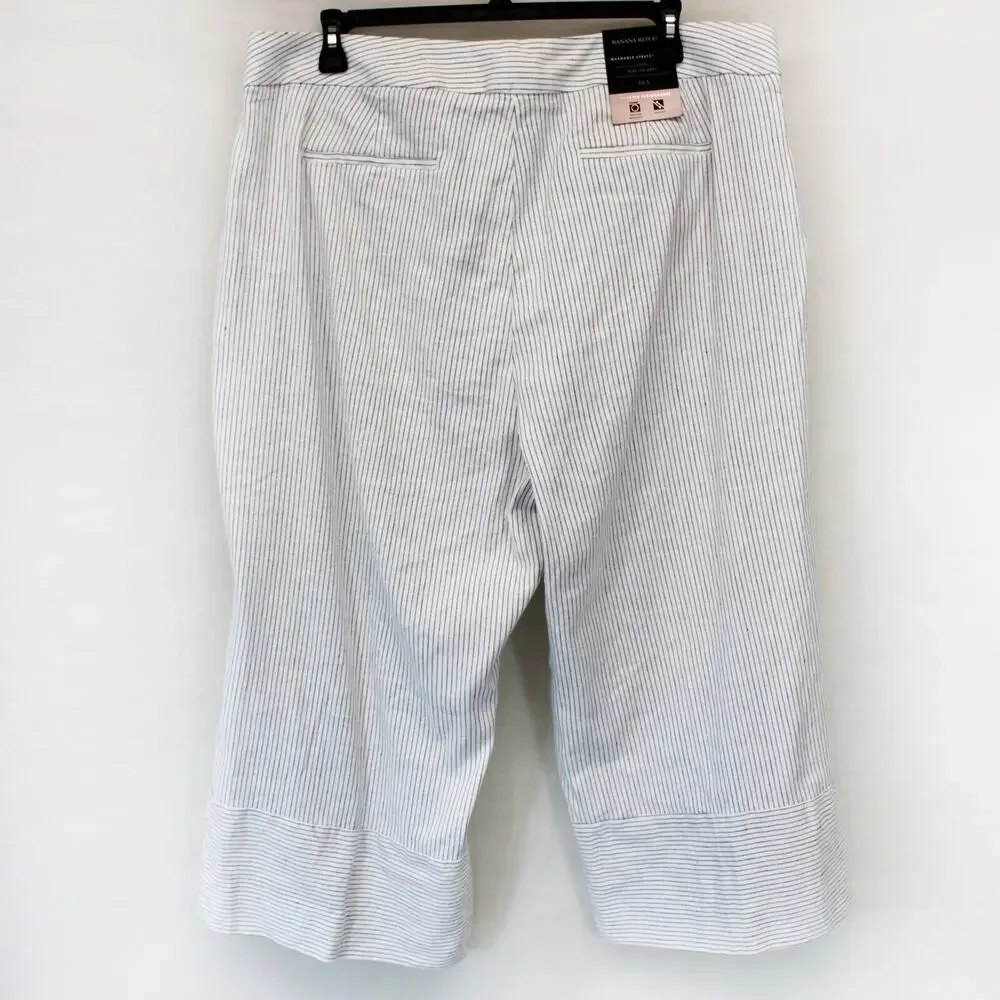 Banana Republic Washable Stretch linen striped wide leg crop pants 20 S